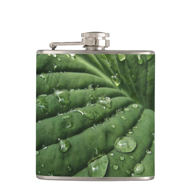 Cantil Gotas de chuva no Hosta Leaf Flask (Frente)
