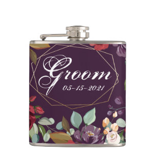 Cantil Groom Whiskey Flask Plum Rosas Roxos Dourados Geom