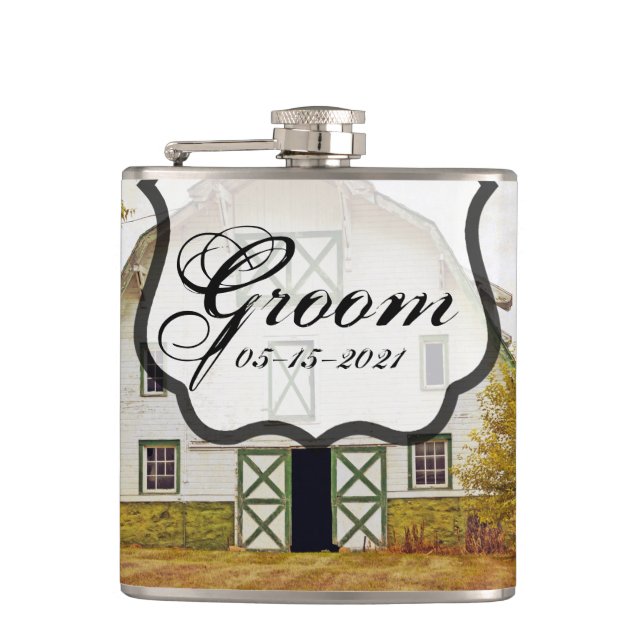 Cantil Groom Whiskey Flask Sunset Barn Country Fie Rustic (Frente)