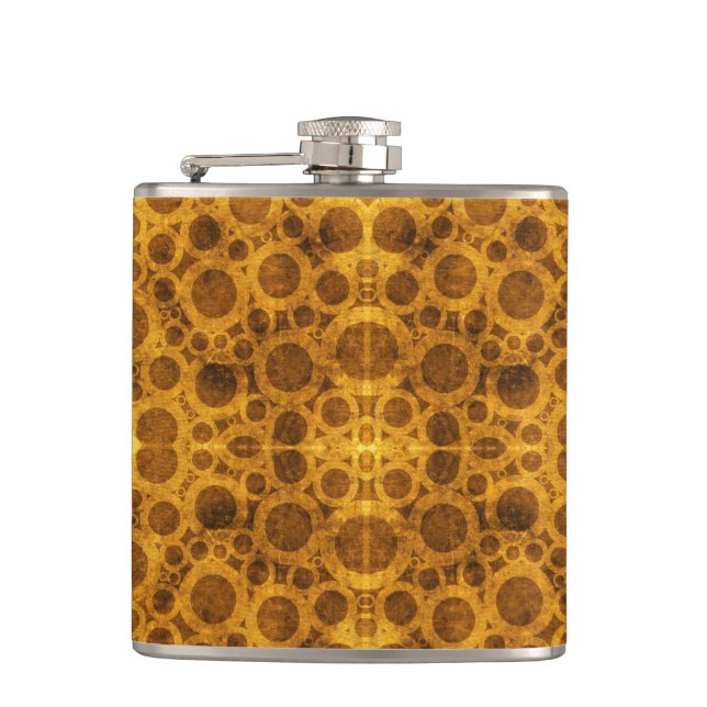 Cantil Grunge Pattern Steampunk Dourada e Brown Flask (Frente)