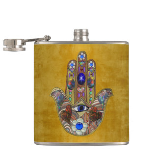 Cantil Hamsa Hearts Flowers Opal Art em Dourado