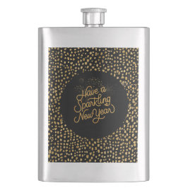 Cantil Happy New Year Celebrate,Gold Pixels Pattern,Black