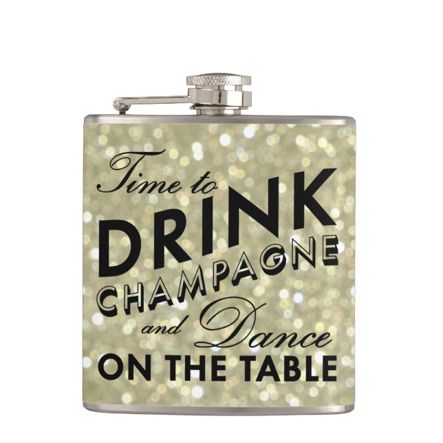 Cantil Hora de Beber Champagne Flask Sparkly Dourado (Frente)