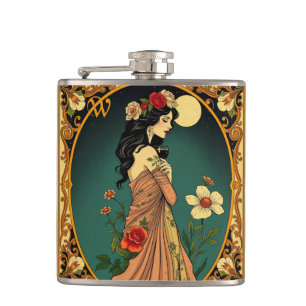 Cantil Ilustração de Mulher Floral Art Nouveau