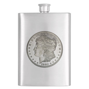 Cantil Imagem de Dólar Morgan Silver no Flask