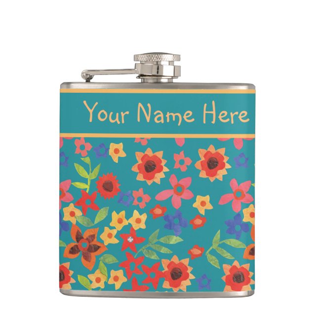 Cantil Impressões Florais Retro Chic no Flask Hip Persona (Frente)