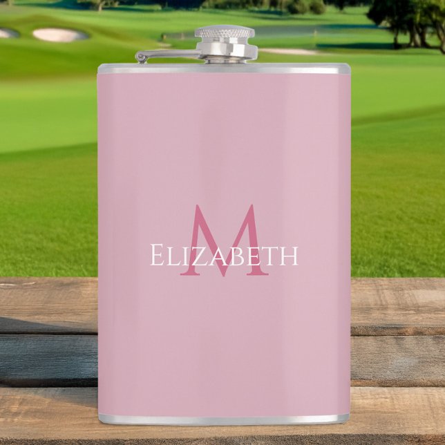 Cantil Inicial do Nome Personalizado Rosa (Monogrammed Name Initial Pink Custom Flask)