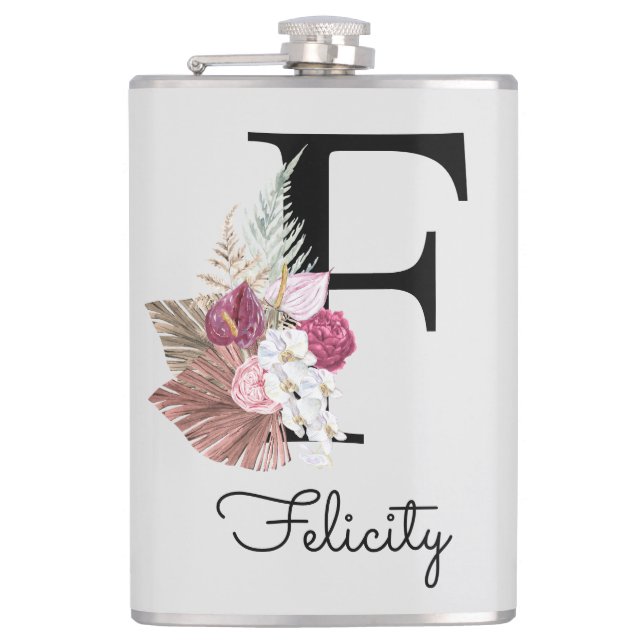 Cantil Inicial F Monograma Rosa Boho Floral (Frente)