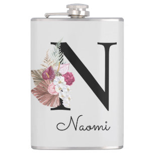 Cantil Inicial Floral Boho Rosa Monogramada N