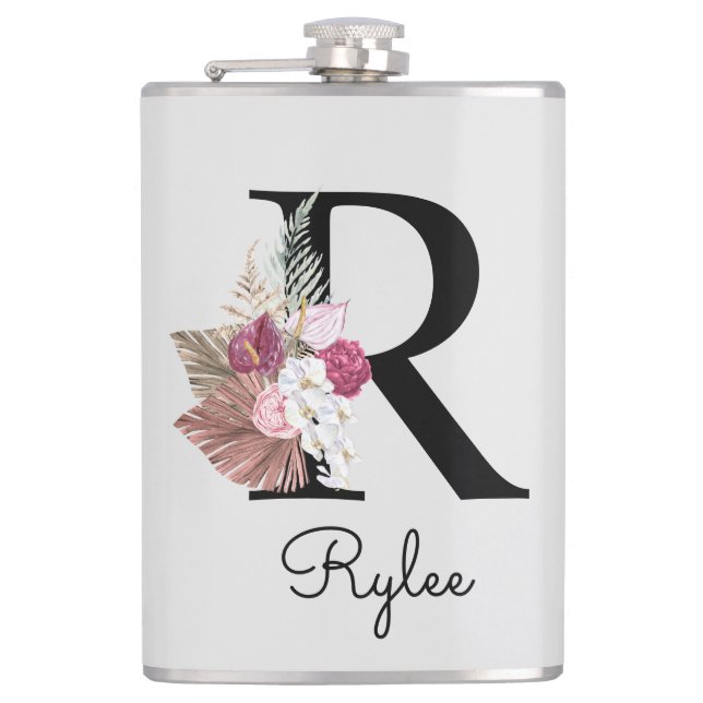 Cantil Inicial Monogramada R Rosa Boho Floral Feminino (Frente)