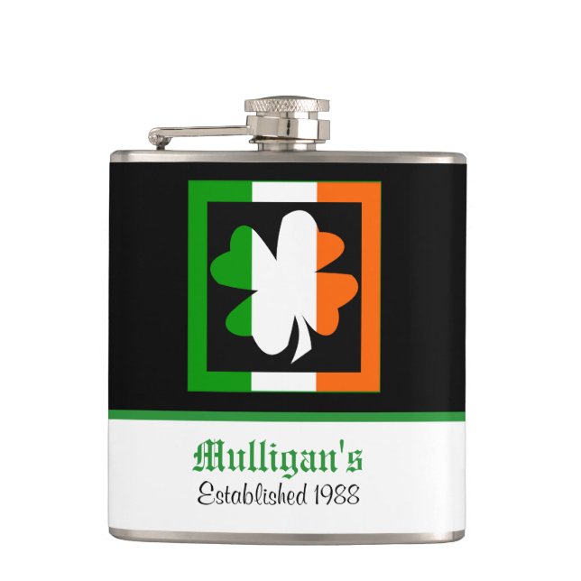 Cantil Irish Flag Border Shamrock Personalizado (Frente)