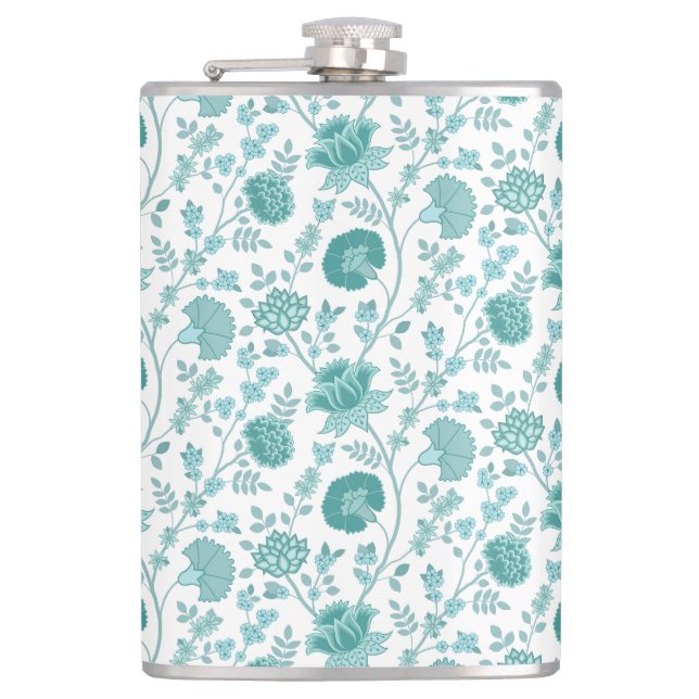 Cantil Jacobean Floral Pattern Teals on White (Frente)