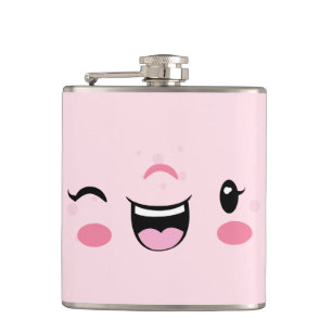Cantil Kawaii Face Flask Rosa Winking