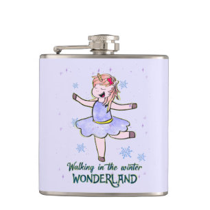 Cantil Kawaii Unicorn Caminhada durante o inverno