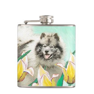 Cantil Keeshond em Tulips pintando lindas artes caninas o
