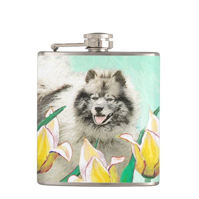 Cantil Keeshond em Tulips pintando lindas artes caninas o (Frente)