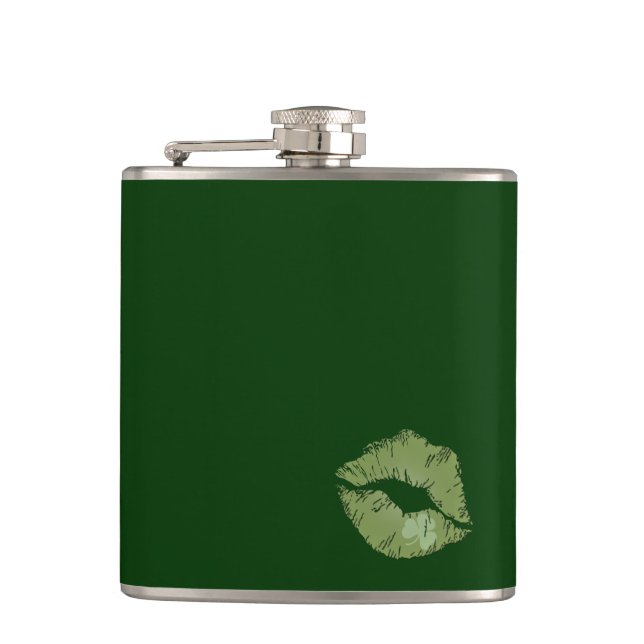 Cantil Lábios de Shamrock - Beije-me Eu sou Irish Flask (Frente)