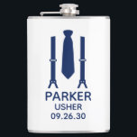 Cantil Laço Azul do Usher<br><div class="desc">Este frasco é perfeito para os acompanhantes da sua festa de casamento. Se todos os membros da festa estiverem usando ternos, este design com suspensórios e uma gravata azul seria perfeito para todos eles. Casual, mas formal. Seriam ótimos para uma despedida de solteiro ou fim de semana. O título pode...</div>