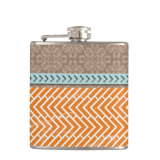 Cantil Laranja Chevrons Tan Blue Hip Flask (Frente)