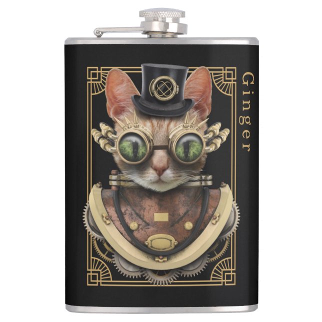 Cantil Legal Steampunk Orange Tabby Cat com Nome (Frente)