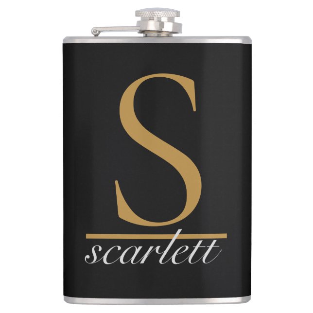 Cantil Letra Negra Moderna, Dourada, com Na moda Monogram (Frente)