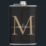 Cantil Letra Negra Moderna, Dourada, com Na moda Monogram<br><div class="desc">Fláscara de Rotação Raiz de Na moda Monograma Dourado Moderno Preto</div>