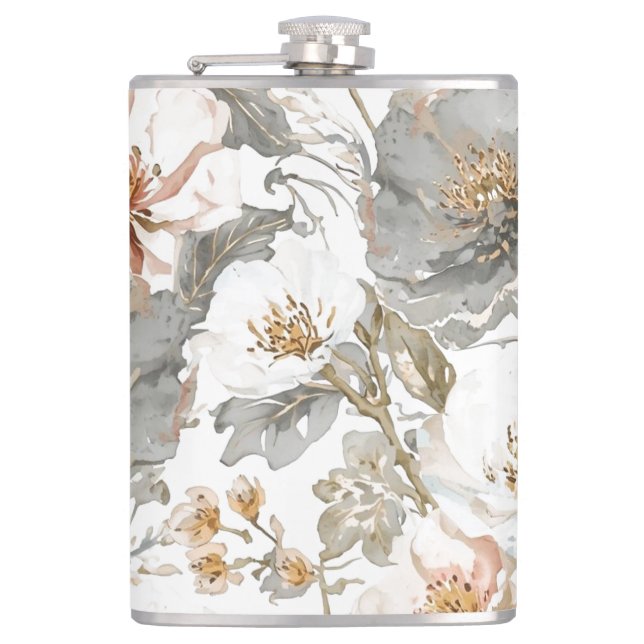 Cantil Luxo, Elegante, Padrão de Flores Cinza Dourado (Frente)
