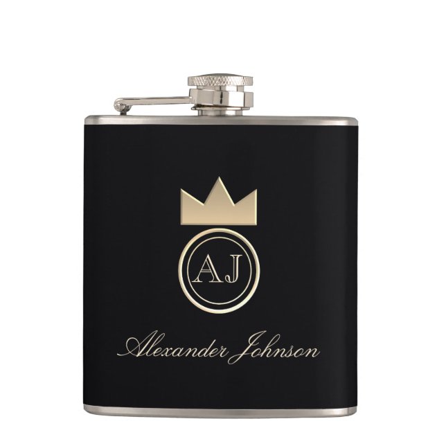 Cantil Luxo Preto e Dourado Elegante Simples Monogramado (Frente)