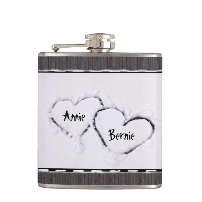 Cantil Madeira cinzenta afligida de dois corações neve (Frente)