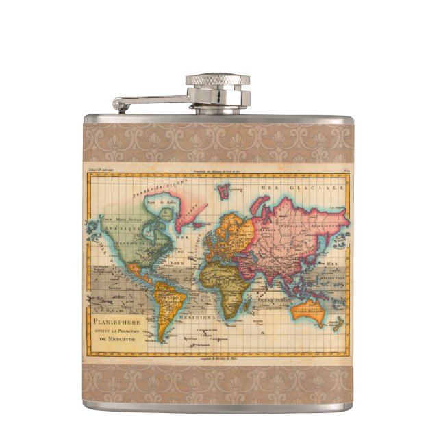 Cantil Mapa Mundial 1780 Bonne Antique Planisferio  (Frente)