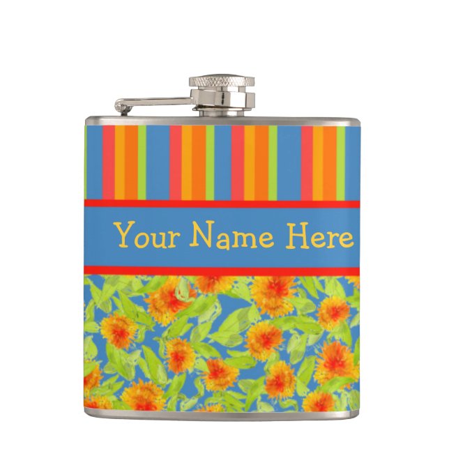Cantil Marigolds Laranja bonito e Flocos Hip Stripes (Frente)