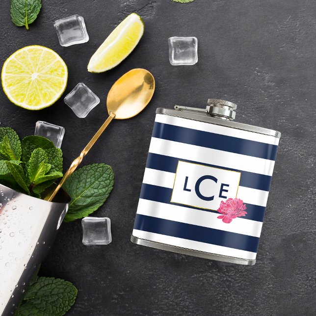 Cantil Marinho Faixa e cor-de-rosa Monograma de Peonia (Criador carregado)