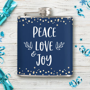 Cantil Marinho Peace Love Joy Modern Typografia Dourada P