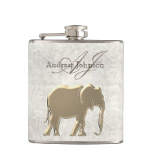 Mármore Branco e Elefante Dourado Monogramado Eleg