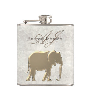 Cantil Mármore Branco e Elefante Dourado Monogramado Eleg