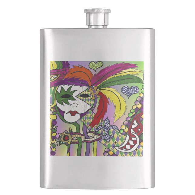 Cantil Máscara de pena de Mardi Gras Psicodélica (Frente)