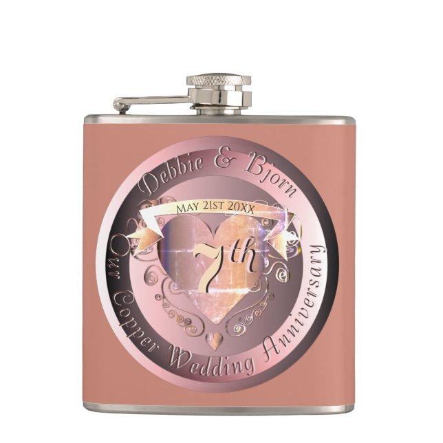 Cantil Medallion Flask de Casamento de Cobre 7 (Frente)