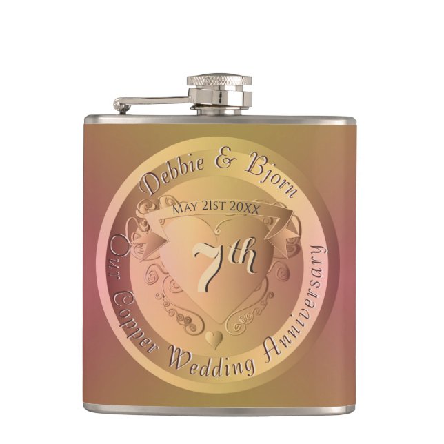 Cantil Medallion Flask de Casamento de Cobre 7 (Frente)