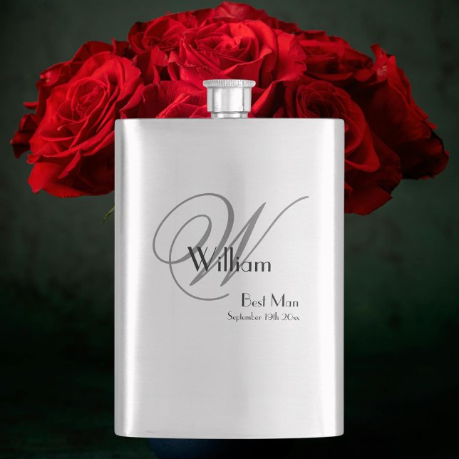 Cantil Melhor Presente do Homem: Monograma e Nome de Scri (A Perfect Best Man Gift: Elegant Script Monogram and Name Flask.)
