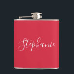 Cantil Modern Minimalist Name Monogram Red Bachelorette<br><div class="desc">Modern Minimalist  Name Monogram Red Bachelorette Party Favor Flask. Easy to customize.</div>
