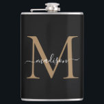 Cantil Moderno Script Feminino Monograma Elegante Preto D<br><div class="desc">Frasco de Script Feminino Monograma Elegante Preto Dourado Moderno</div>