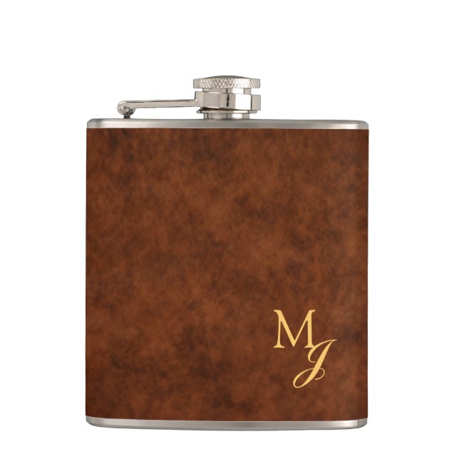 Cantil Monogram Faux Brown Leather Flask (Frente)