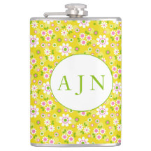 Monograma Amarelo e Branco das Flores de Mod Retro