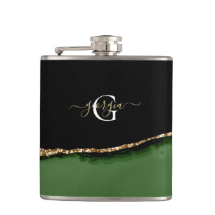 Cantil Monograma Dourado de brilho e agitação verde