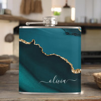 Monograma Dourado de Geodo Azul Aqua Azul