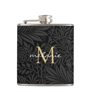 Cantil Monograma Elegante em Preto e Dourado com Floral e