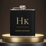 Cantil Monograma Preto Personalizado Dourado<br><div class="desc">Frasco Personalizado Dourado preto monograma</div>