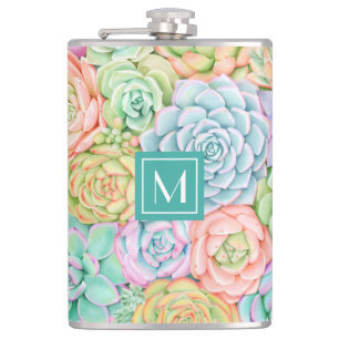 Cantil Monograma Suculente Aquarela Pastel Colorido