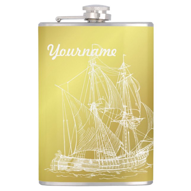 Cantil navio em branco dourado e modelo de nome (Frente)