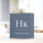 Cantil Navy Blue White Monogram Elegant Personalized<br><div class="desc">Navy Blue White Monogram Elegant Personalized Flask</div>